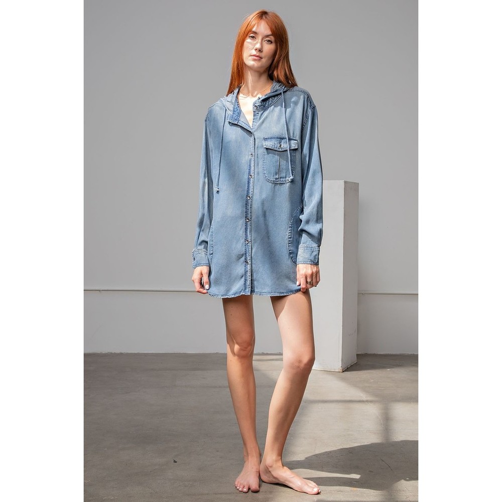 Washed Denim Shirt Jacket - Picture 2 of 7